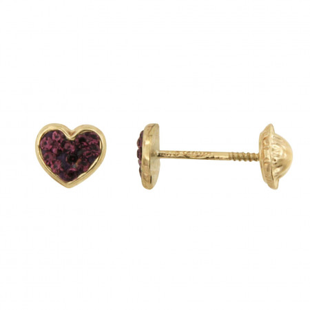 Boucles d'oreilles COEUR cristaux Violet Or 375°°° - VIS