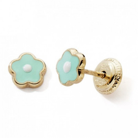 Boucles d'oreilles fleur bleu vert Or 375°°° - VIS