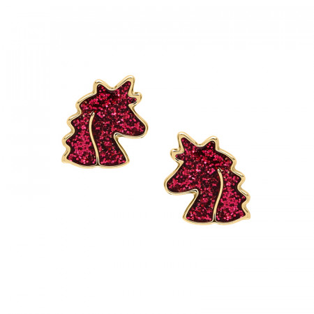 Boucles d'oreilles LICORNE PAILLETTE ROSE Or 375 °°°  - FERMOIR VIS