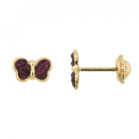 Boucles d'oreilles PAPILLON cristaux Violet Or 375°°° - VIS