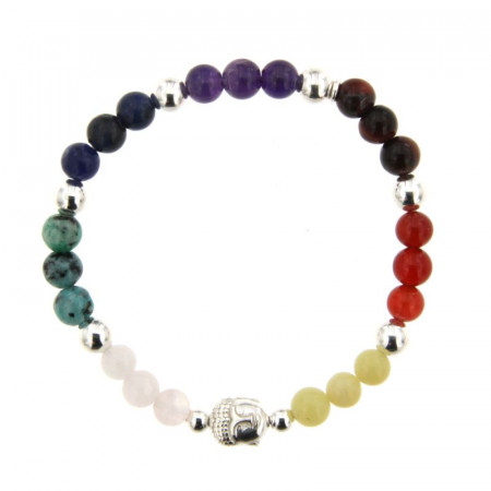 Bracelet Argent CHAKRA LES 7 - LASTIC B6 Multi Bouddha