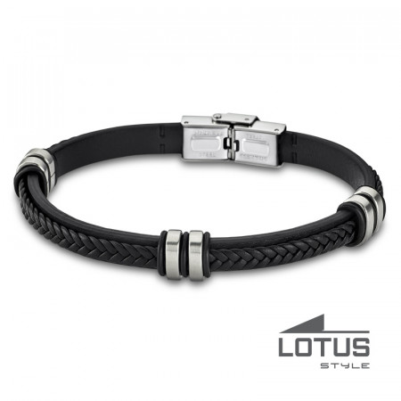 Bracelet Cuir noir tressé /Plat  LOTUS STYLE Homme