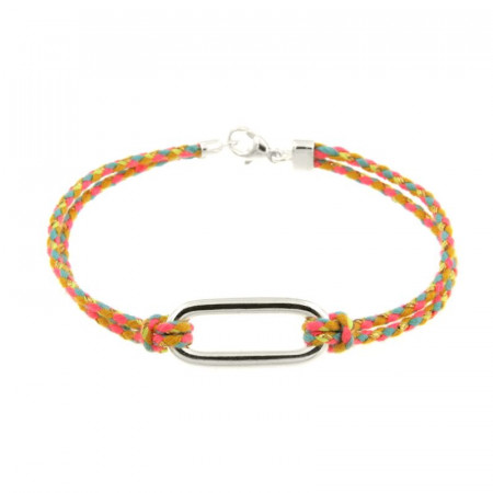 Bracelet Ovale Argent OTO 3 - Cordon rose/jaune