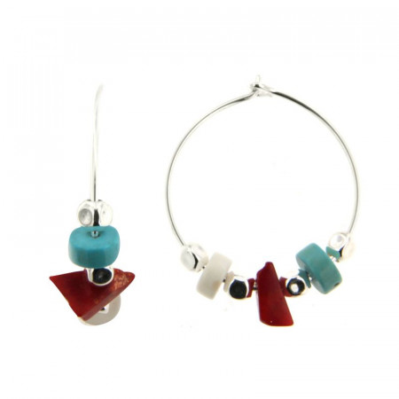 Créoles Argent MASSAI/2 -  FIL CUBI Blanc, rouge, turquoise