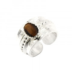 Bague Argent KHEOPS Martelée boules OEIL DE TIGRE