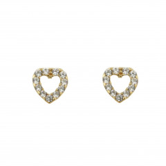 Boucles d'oreilles coeur en Or 375 °°° et Oxydes - Fermoir poussettes