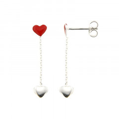 Boucles d'oreilles coeur rouge Argent 