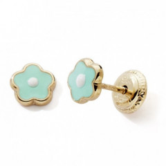 Boucles d'oreilles fleur bleu vert Or 375°°° - VIS