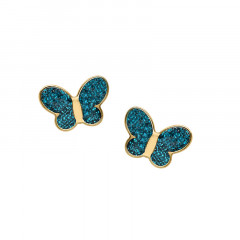 Boucles d'oreilles PAPILLON PAILLETTE TURQUOISE Or 375 °°° - VIS