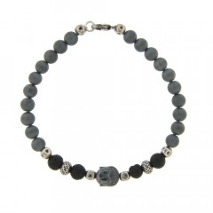 Bracelet Argent ANTIKA D6 Bouddha - Hématite mat 22cm