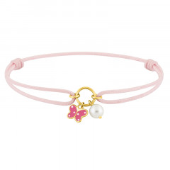 Bracelet cordon PAPILLON PERLE Or 375