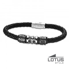 Bracelet Cuir Fleur de Lys Acier LOTUS STYLE Homme